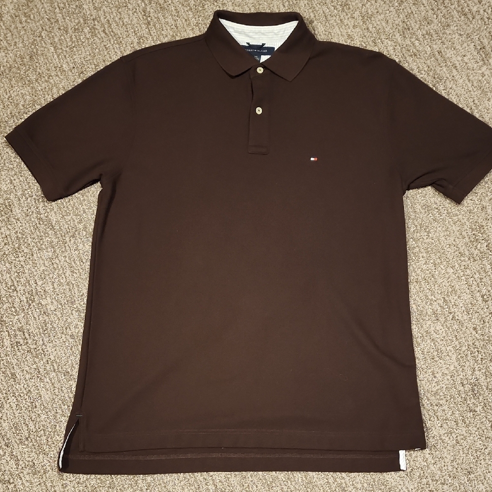 Tommy Hilfiger Men's Dark Brown Polo Shirt Size Large PTP 24 inches Length 31